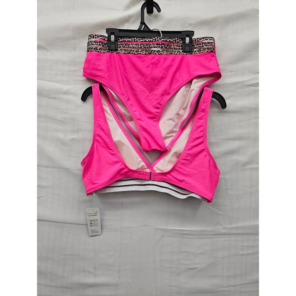 Cupshe‎ Womens Leopard Trim Bikini Set Pink Polyester Blend Casual Size Large - Picture 2 of 7